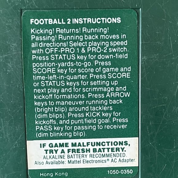 1978 FOOTBALL 2 - Hand Held Video Game - Mattel Inc. - Picture 11 of 13